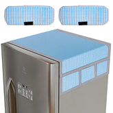 Kuber Industries Fridge Top Cover & Handle Cover Set | Fridge Top & Handle Cover Set | Refrigerator Cover & Handle Cover Combo Set | Barik Check Fridge & Handle Cover | Blue